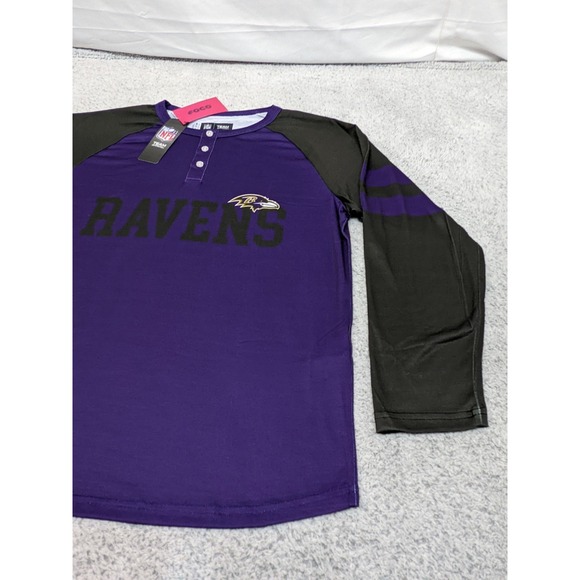 FOCO Baltimore Ravens Henley Shirt NFL Team Apparel Mens Medium Purple Black NWT - Picture 3 of 13